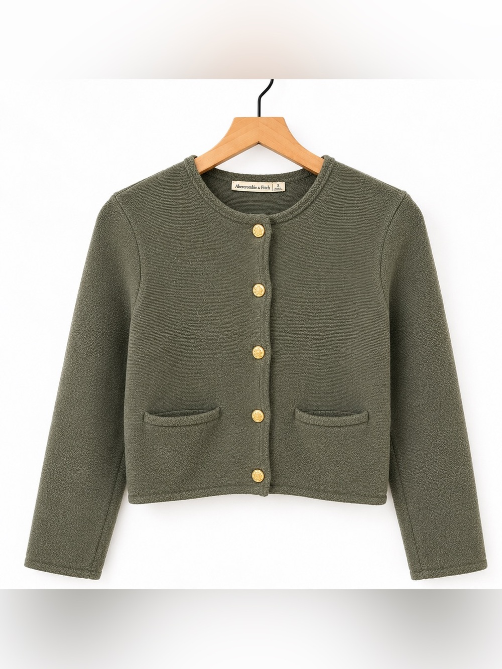 Abercrombie & Fitch Dark Olive Knit Button Cardigan with Gold Buttons